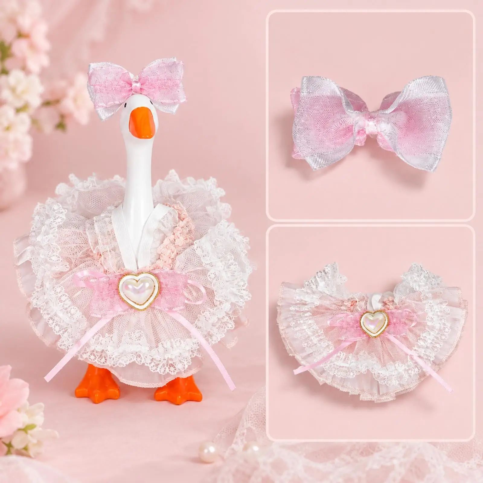 Princess Goose Dress with Bow Headpiece Frilly 7-Inch Goose Dress Set Satin Bow Headwear Eye-Catching Easy to Wear