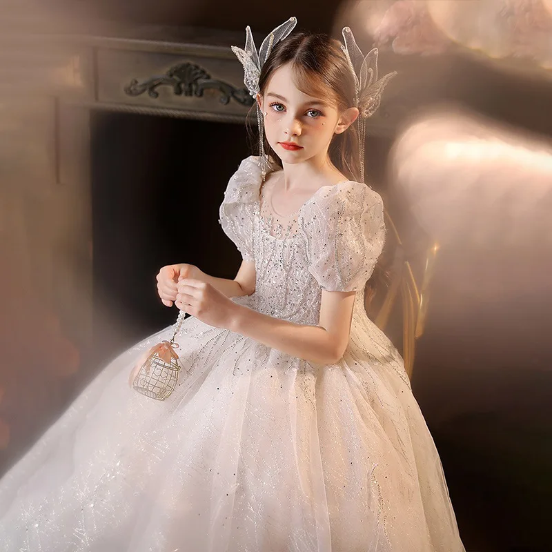 

Children's Formal Dress Princess Gown Birthday Girl High-end Puffy Tulle Flower Girl Wedding Host Show Piano Performance Dress