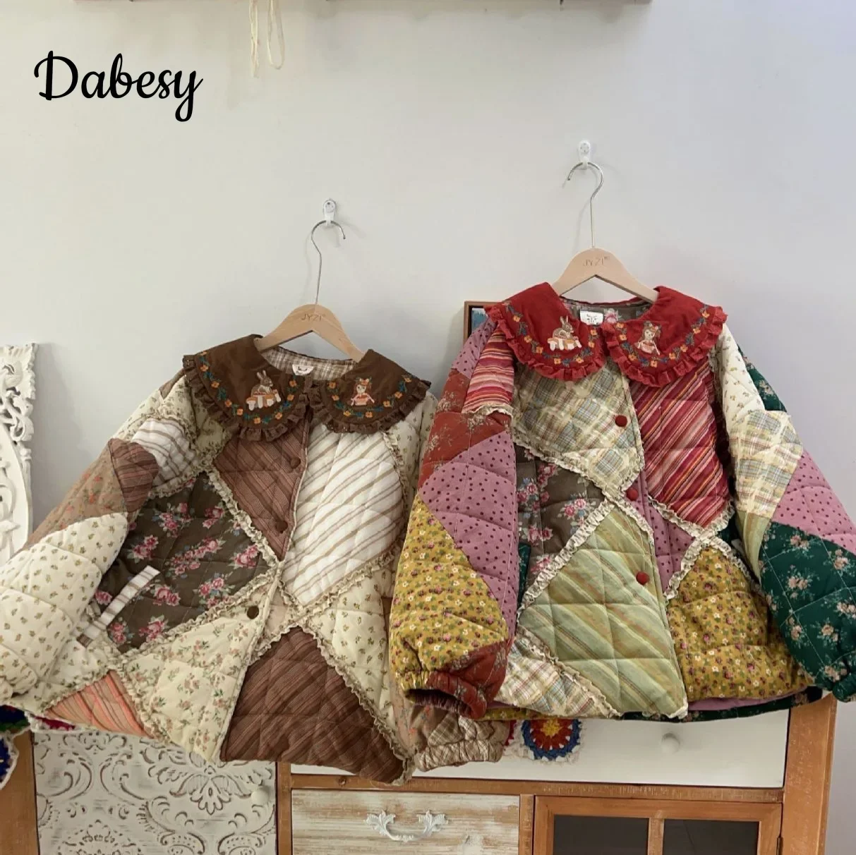 Japanese Mori Girl Patchwork Kawaii Winter Parka Women Sweet Peter Pan Collar Warm Padded Jacket Coat Female Harajuku Outerwear