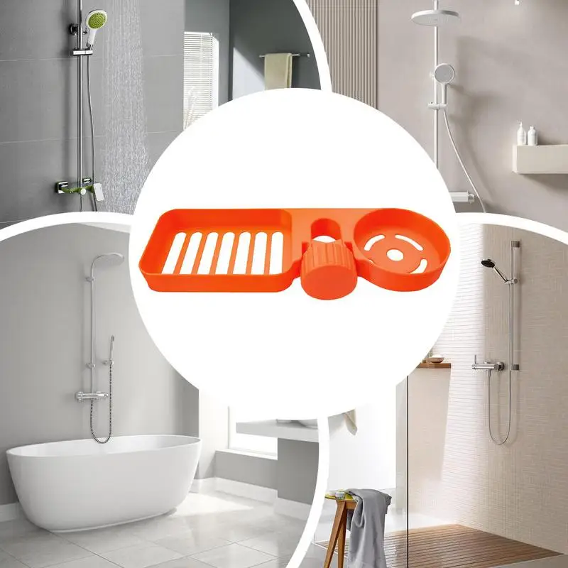 1 قطعة رف تخزين الدش المعلق، تصميم مقصورة صينية مزدوجة خالية من اللكمات لتخزين مستلزمات الحمام والشامبو وما إلى ذلك