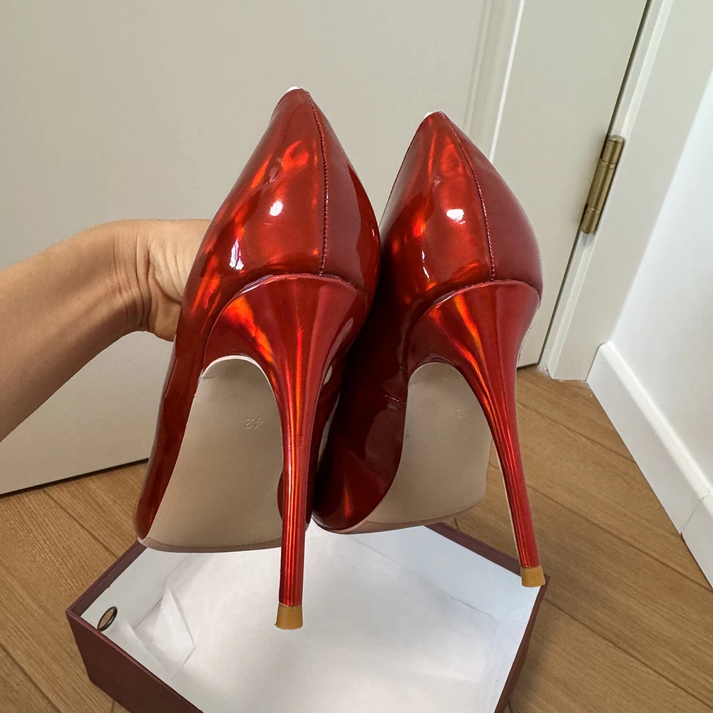 

Реальные фотографии блестящие красные сексуальные женские туфли с круглым носком на высоком каблуке 10 см 12 см, элегантные женские туфли-лодочки без шнуровки на шпильке, вечерние модельные туфли