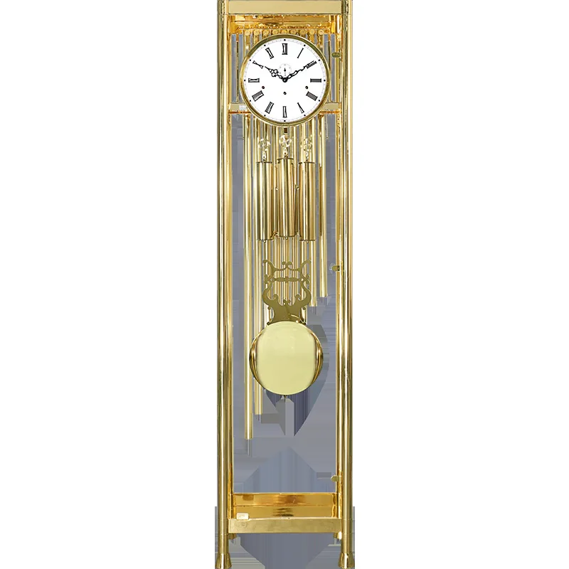 Modern simple nine-tone tube floor-to-ceiling brass pendulum clock, light luxury living room, fashionable mechanical