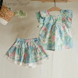 Humor Bear 2023 Kids Clothing Sets Girls' Suit Floral Doll Shirt + Culottes 2Pcs Set Girls' Clothing Sets Kids Outfit For 3-7Y