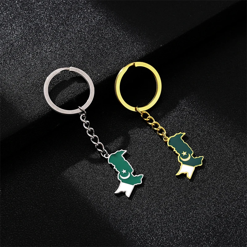 New Pakistan Map Flag Keychain for Men Women Stainless Steel Pendant Key Chain Gold Color Jewelry Pakistani Amulet Accessory