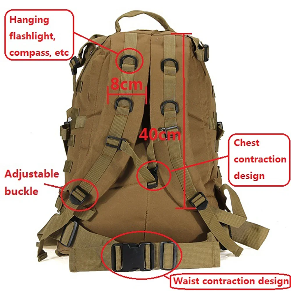 50 Liters Tactical Backpack For Men Waterproof Travel Backpacks Patches Camping Hunting Outdoor Sport Military Men\'s Army Bag