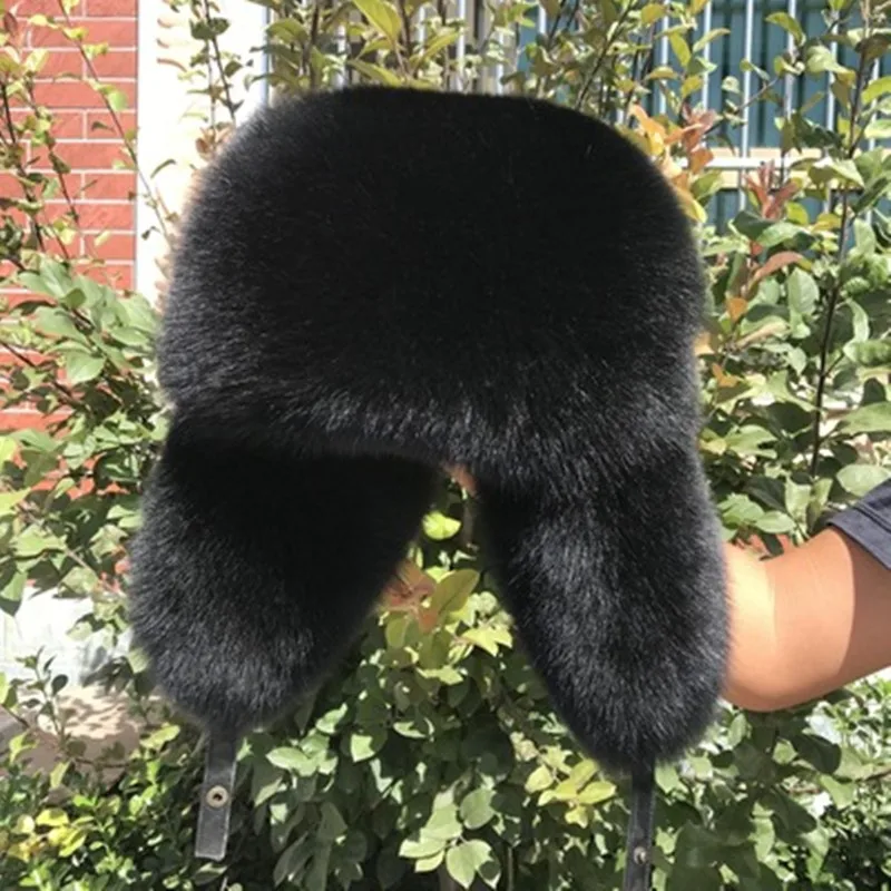 Fox Fur Lei Feng Hat Men Middle-aged Thick Raccoon Fur Winter Outdoor Trekking Hiking Travel Climbing Camping Snow Sport Fur Cap