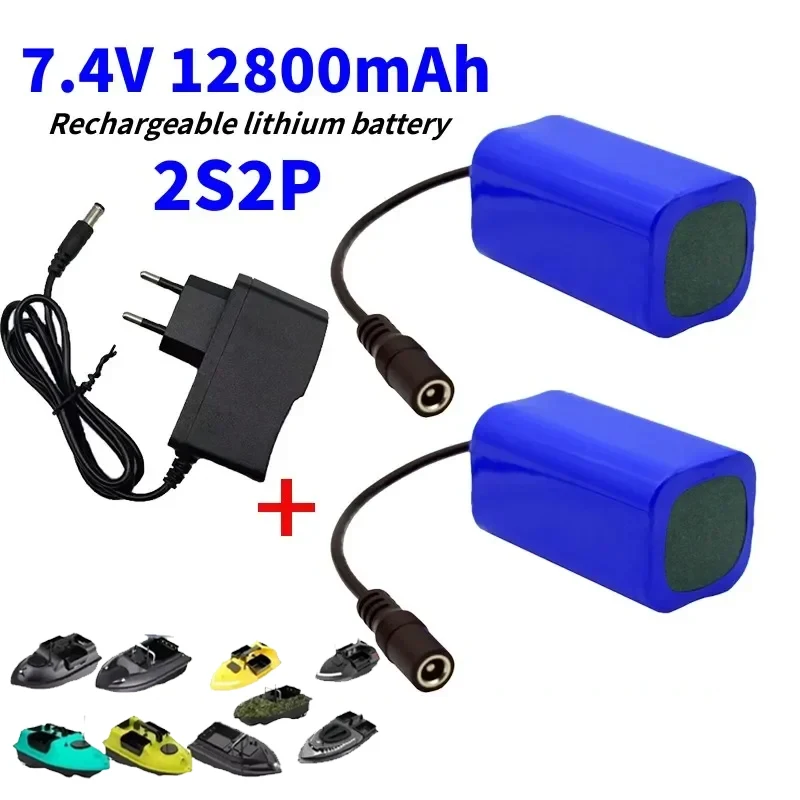 7.4V Battery 12800mAh Fishing Bait Boat Hook Lithium Batteries for T188 T888 2011-5 V007 C18 H18 RC Toy Feeder Spare Parts 2S2P
