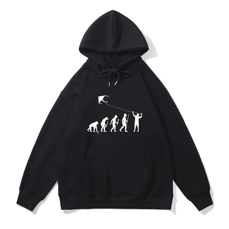 Evolution of Man Kite Flying Casual Streetwear Men Women Cotton Hoodies Sweatshirts