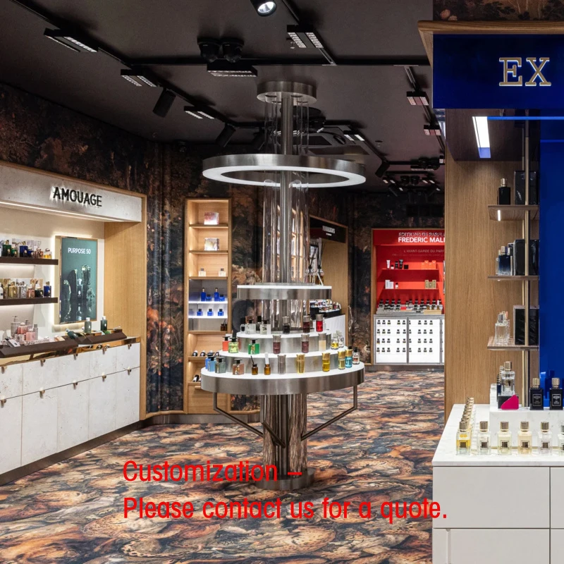 custom.Custom Luxury Perfume Gold Accented LED Lit Display Counters High-End Retail Interior Design Build Sho