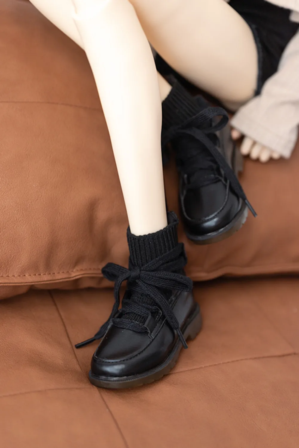 BJD Doll Toys 1/3 Shoes Soft Oxford Bottom Casual Ankle Boots Square Toe Lace-up Matte Black Leather Shoes BJD doll accessories