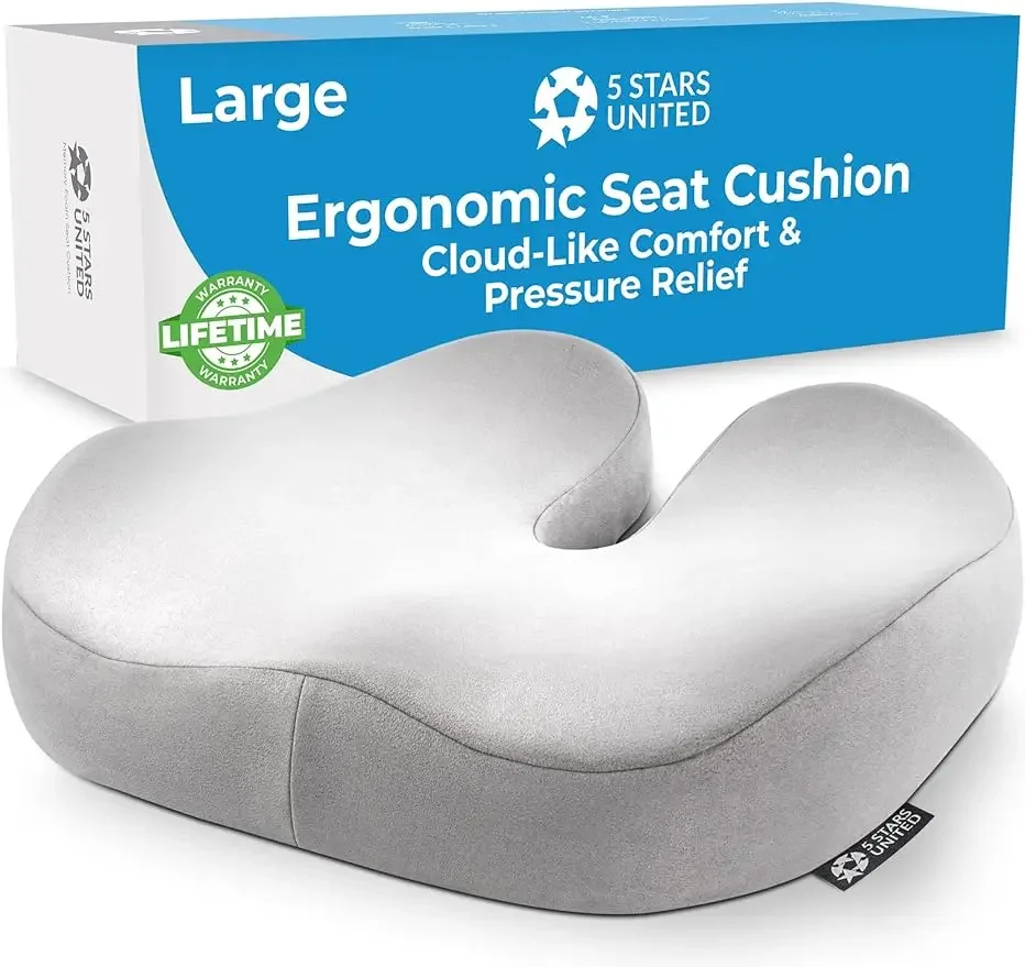 

Seat Cushion for Office Chair - Tailbone Pressure Relief Cushion - Coccyx, Lower Back, Hip, Butt, Sciatica Pain Relief Pillow