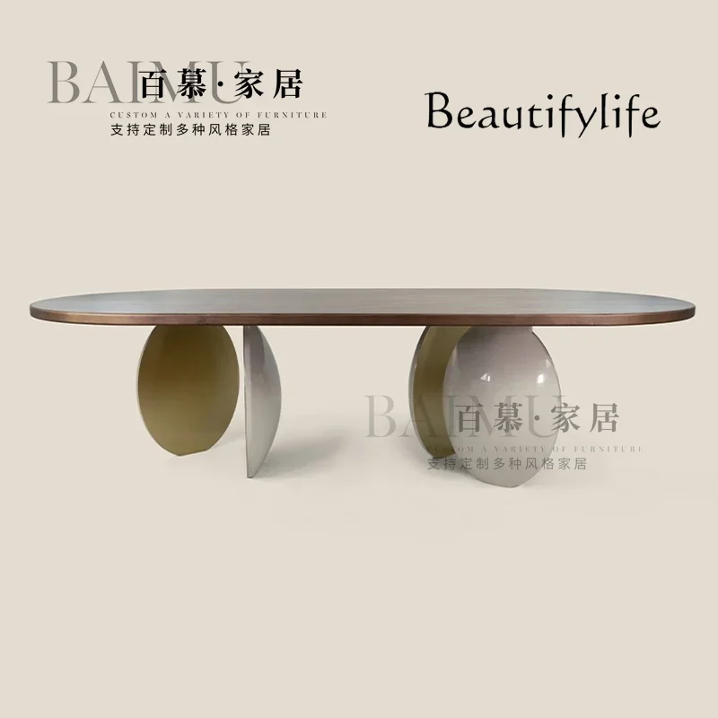 BJ الإيطالية الحد الأدنى طاولة القهوة الخشبية الصلبة الشمال ضوء الفاخرة الفولاذ المقاوم للصدأ طاولة شاي الحديثة الحد الأدنى الإبداعية القهوة Ta #2