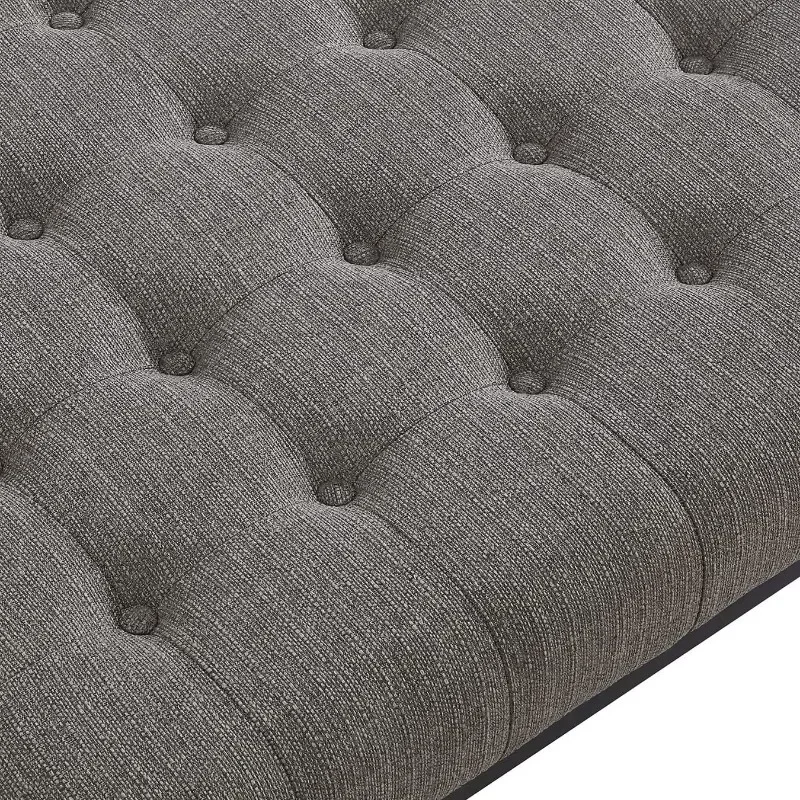 Middle Century Upholstered Tufted Coffee Table with Linen Padded Seat