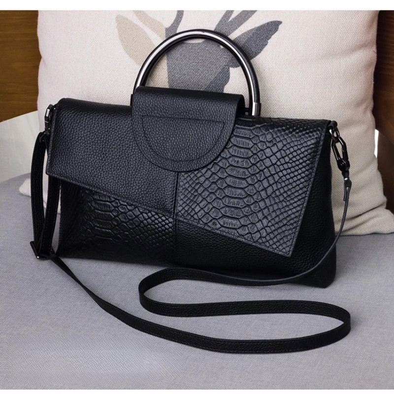 Damska skórzana kopertówka, nowy styl, damska torba listonoszka, modna i elegancka, kopertówka na imprezę, mała torebka damska