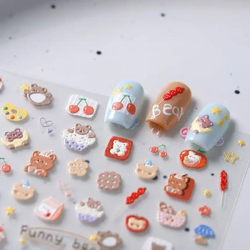 جميل 5D الدب البني مسمار الفن ملصقات Kawaii تنقش ذاتية اللصق مسمار المتزلجون سهلة تطبيق DIY بها بنفسك مسمار ديكور لوازم للنساء