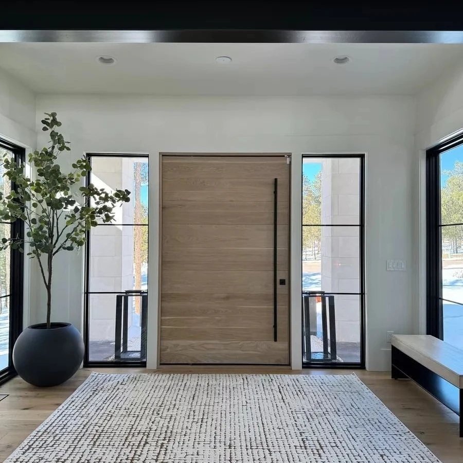 

Luxury Design Entrance Door for Apartment Exterior Security Front Pivot Door Modern Entry Wooden Grain Aluminum Security Door