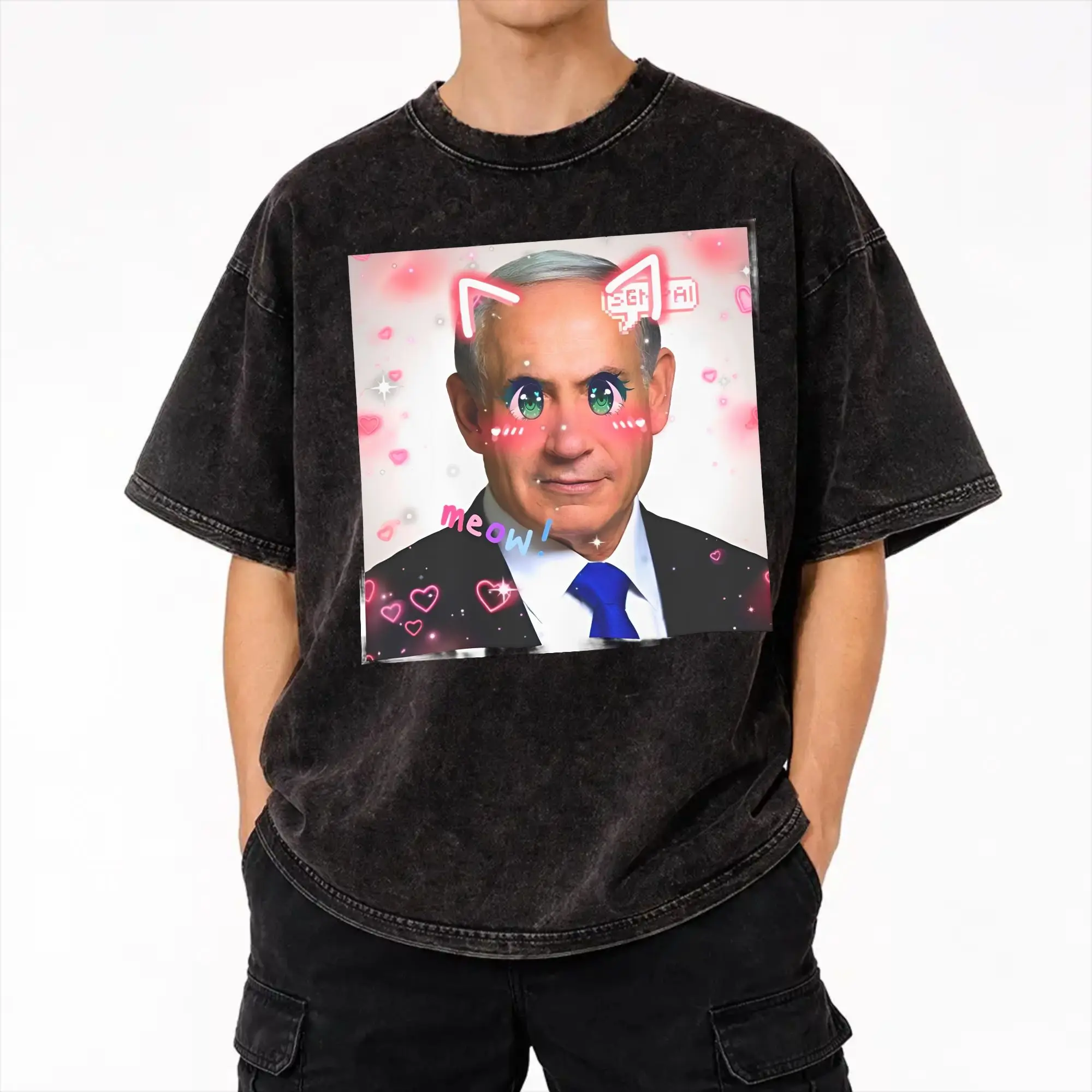 BYE-BYE BIBI Benjamin Netanyahu Leaves Office  T Shirts Hip Hop Washed Short Sleeve Street T-Shirts Men Women Streetwear