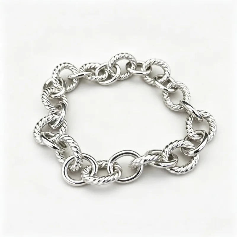 Silver Tone Alloy Twisted Cable Chain Link Bracelet for Women Minimalist Double Loop Wrist Jewelry Daily Gift