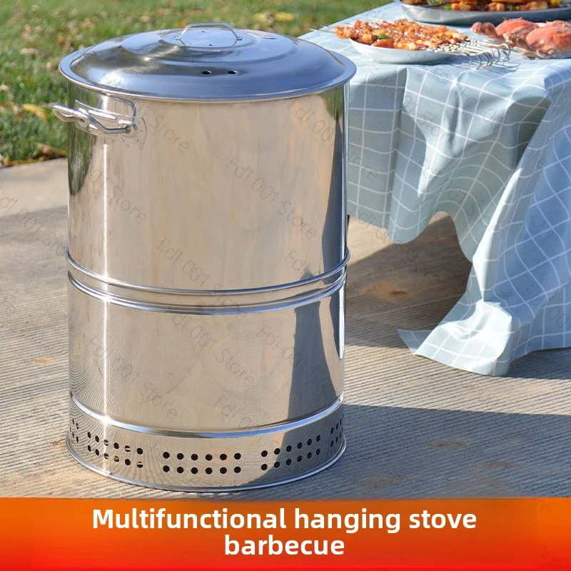 Smokeless Stainless Steel BBQ Grill Portable Automatic Rotisserie Barrel Roaster for Commercial & Outdoor Use