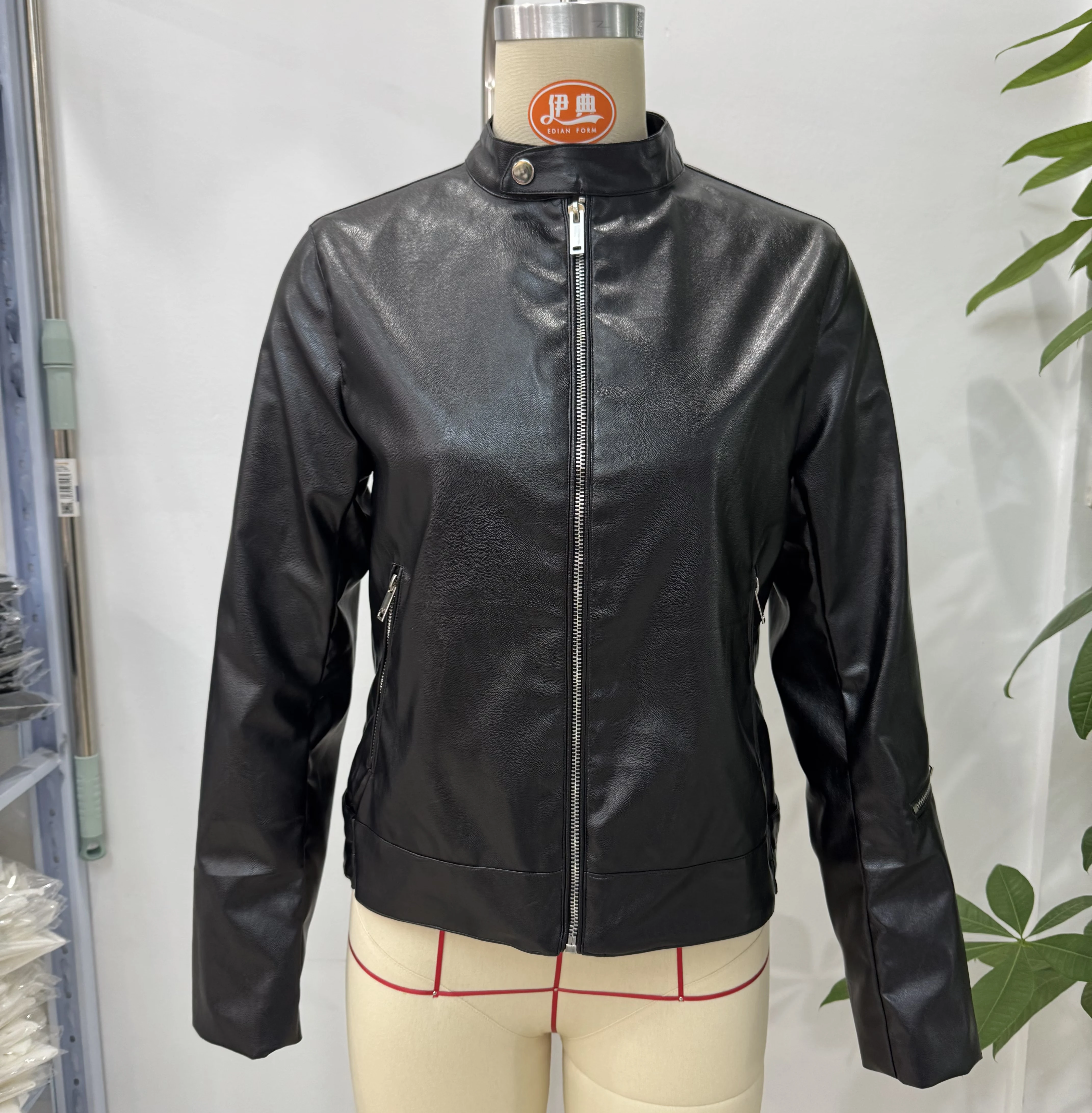 KONDALA Streetwear Black Cool Woman Suit Fashion 2025 Leather Jacket Overcoat+Zipper Long Pants Chic High Street Mujer Set