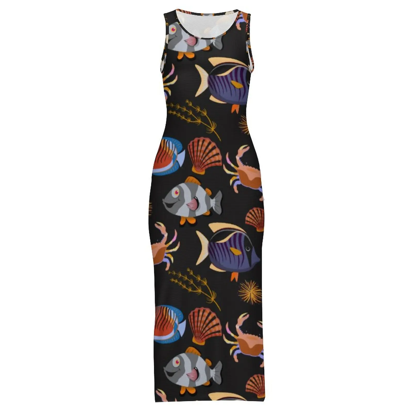 Aquatic Animal Dress Sleeveless Ocean Life Print Kawaii Maxi Dresses Spring Y2K Fashion Graphic Bodycon Dress Big Size 3XL 4XL