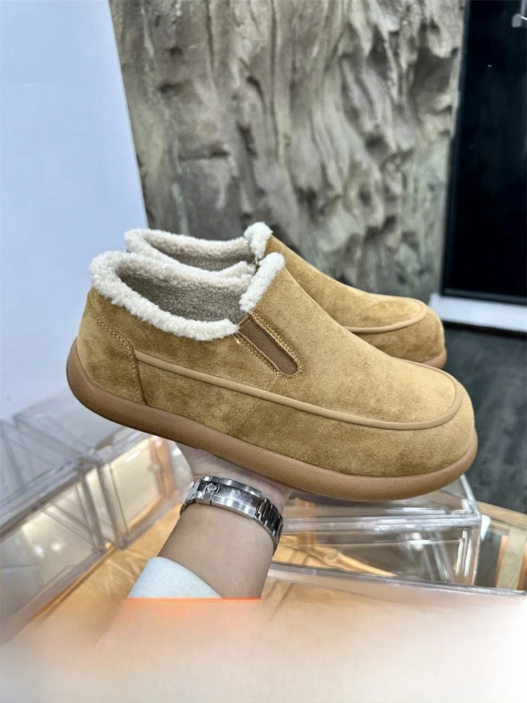 Men's Fashionable Casual Fleece Lined Warm Slip-On Cotton Shoes Autumn Winter New Arrival Comfortable Low Heel round Toe Snow...