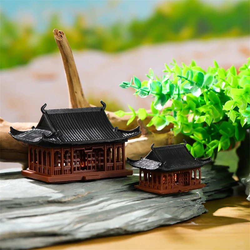 [F] Miniature Pavilion Figurine Bonsai Nament Garden Decor Micro Landscape Statue Gazebo Model Zen Garden Supplies Yard Rockery