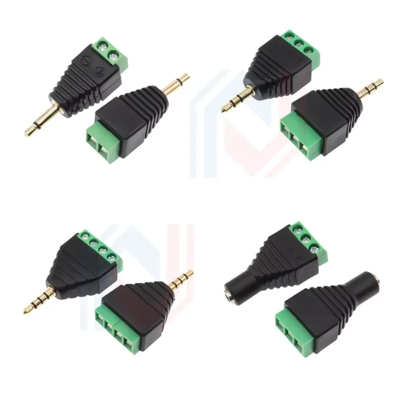 Solderless 3.5MM Gold Plated Dual Channel Audio Headphone Plug Stereo Adapter Solderless Green Terminal