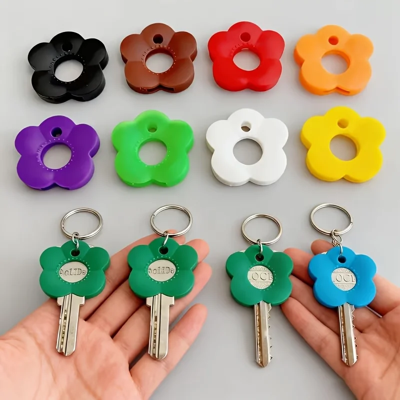 Multicolor Flower-Shaped Silicone Keycaps with Labeled Key Covers - Color-Coded Durable Key Protectors Keychain Organizers