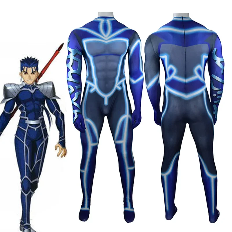 Anime Lancer Cu Chulainn Cosplay Costume Jumpsuit Adults Kids Carnival Spandex Fullbody Zentai  Bodysuit