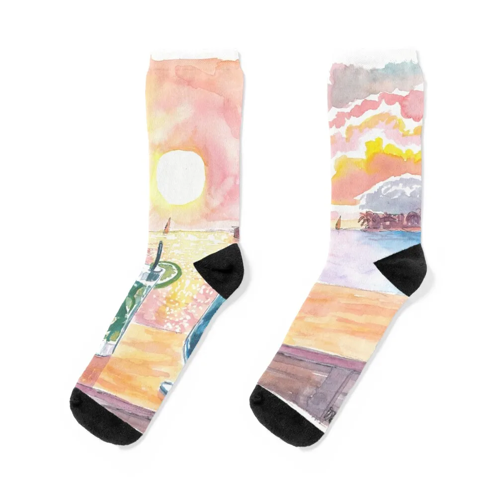 

Unforgettable Sunset Celebration with Drinks on Mallory Sq Key West Florida Socks colored ankle Crossfit Man Socks Women's