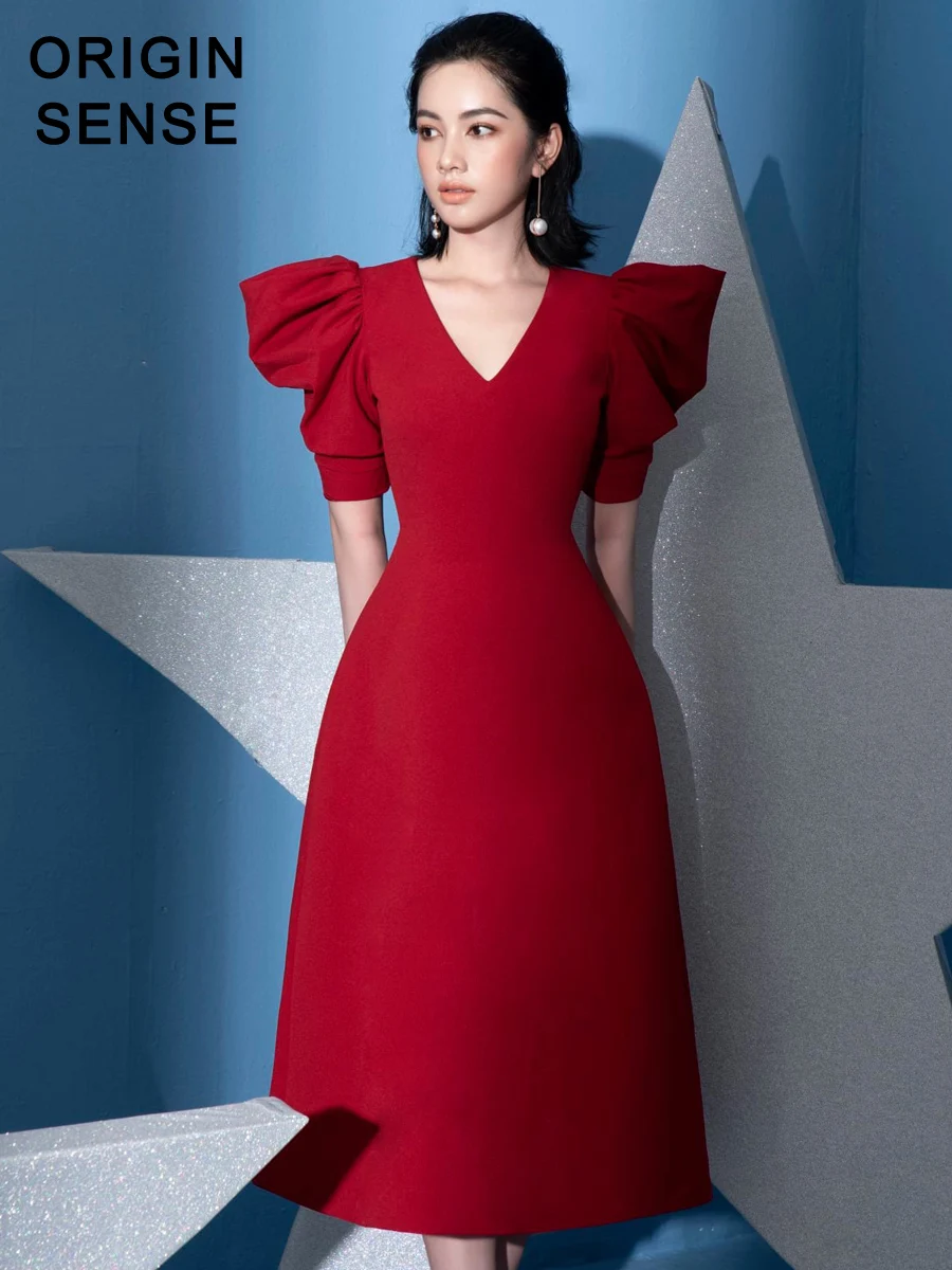 

Faionable Long Red European Sle Bubble Sve Dr Personali A-Line Skirt Wedding Dr Zipper Closure ort Sve V-...