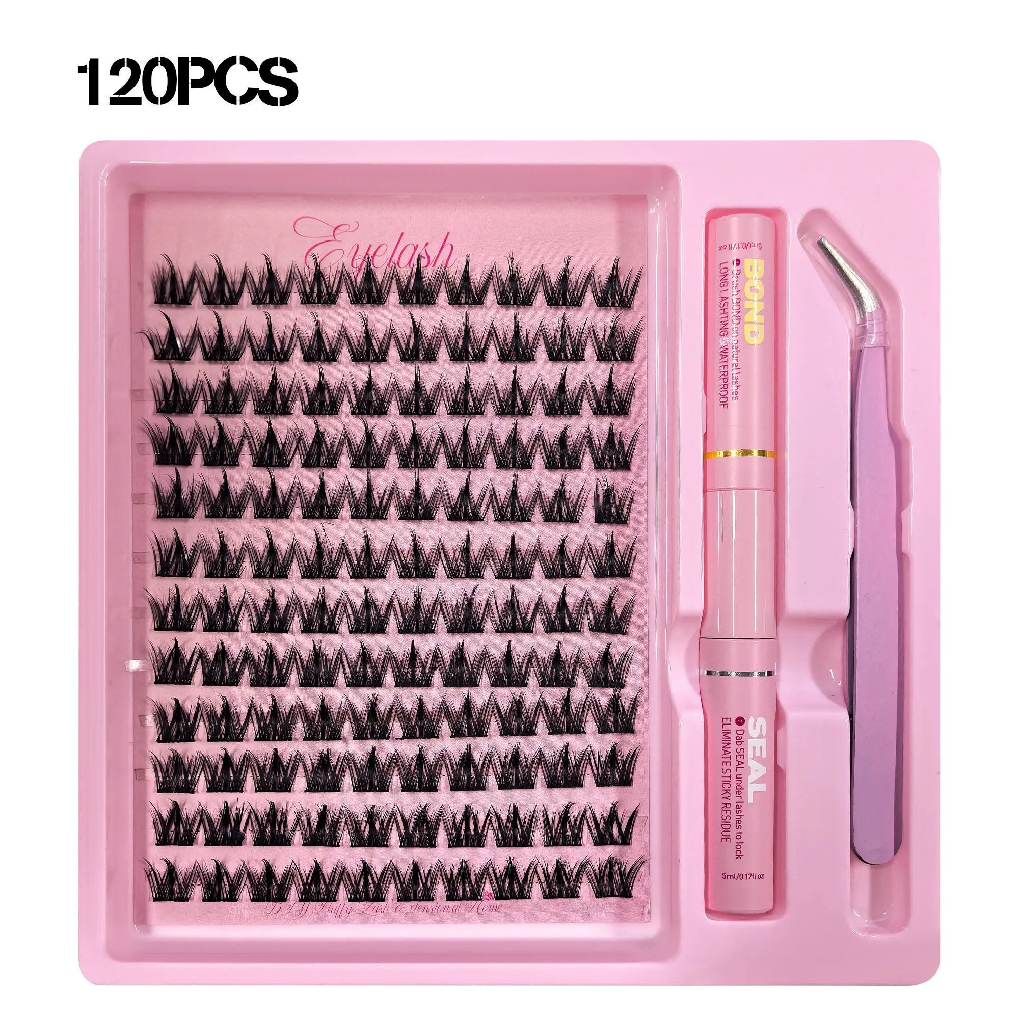 ชุดต่อขนตา DIY 120 ช่อ พร้อมกาว 10 มล. และแหนบ ขนตาฟูหนาแบบตาแมว - เหมาะสำหรับผู้เริ่มต้น