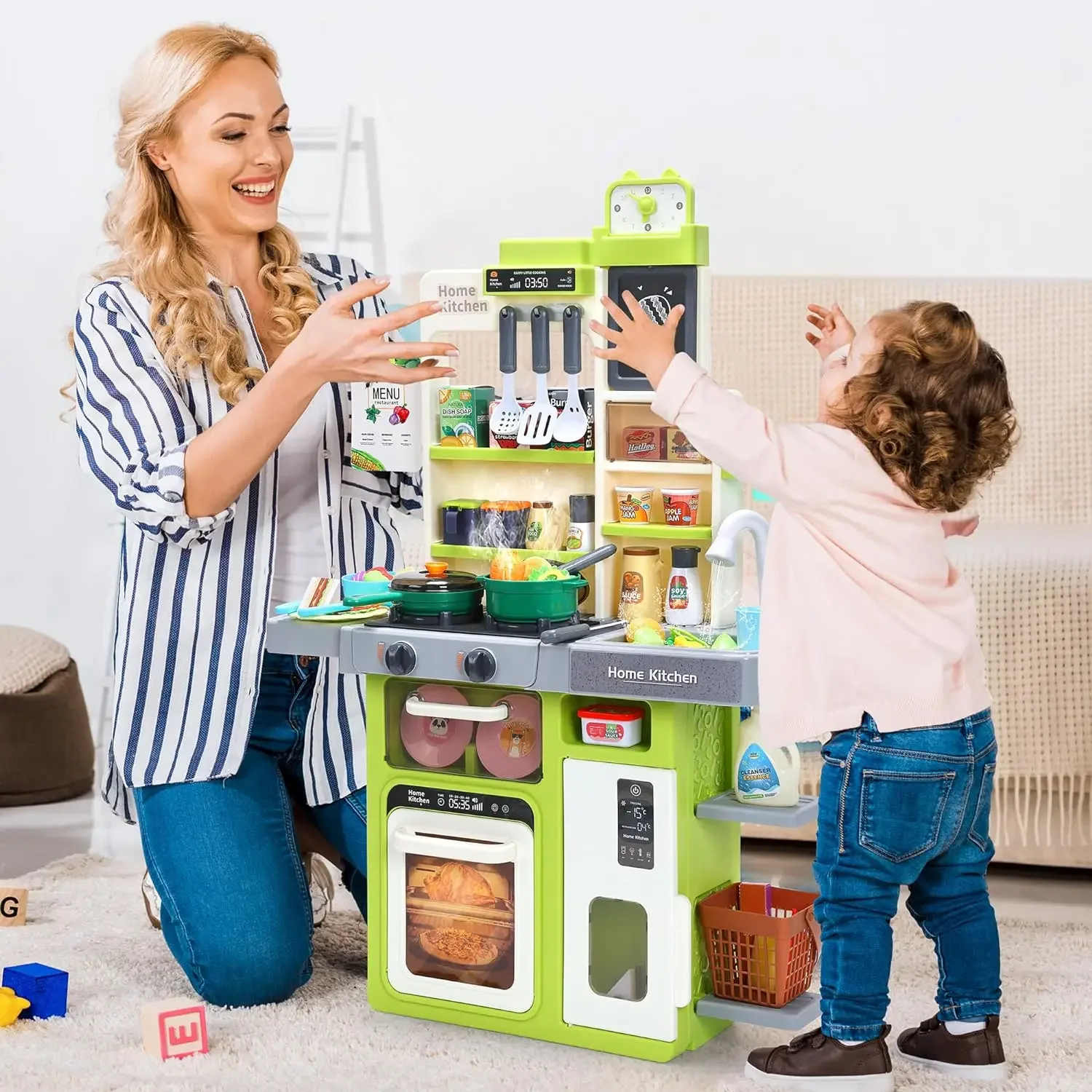Set da gioco da cucina per bambini Fai finta di giocare a cucina con suoni e luci Fornello da cucina Lavello da gioco a vapore Set di giocattoli alimentari Regalo per bambini piccoli