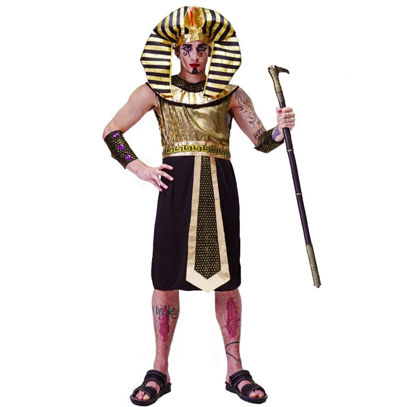 Man Halloween Egyptian Pharaoh's Robe Costume Egypt Traditional King Cosplay Carnival Purim Stage Show Role Play Bar Party Dress