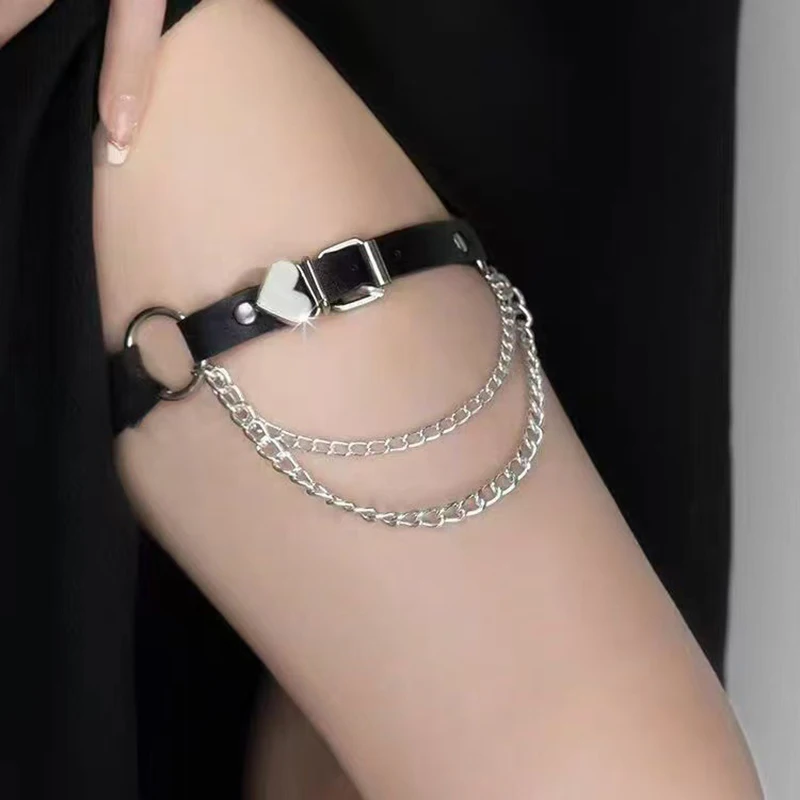 Punk Gothic PU Leather Irregular Love Chain Elastic Leg Loop Leg Strap Leg Chain For Women Jewelry Accessories Fashion Leg Chain