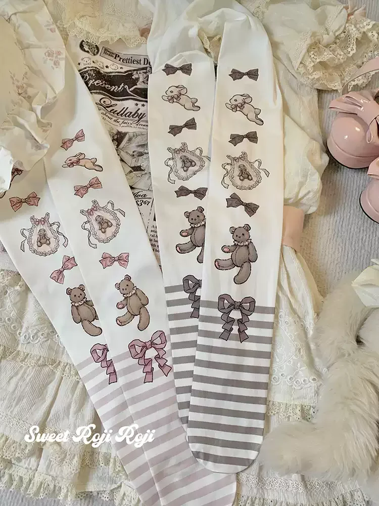 Hot New Japanese Joint Doll Lolita Socks Women\'s Summer and Autumn Beauty Sweet Velvet Printed Pantyhose Bow Kawaii Socks