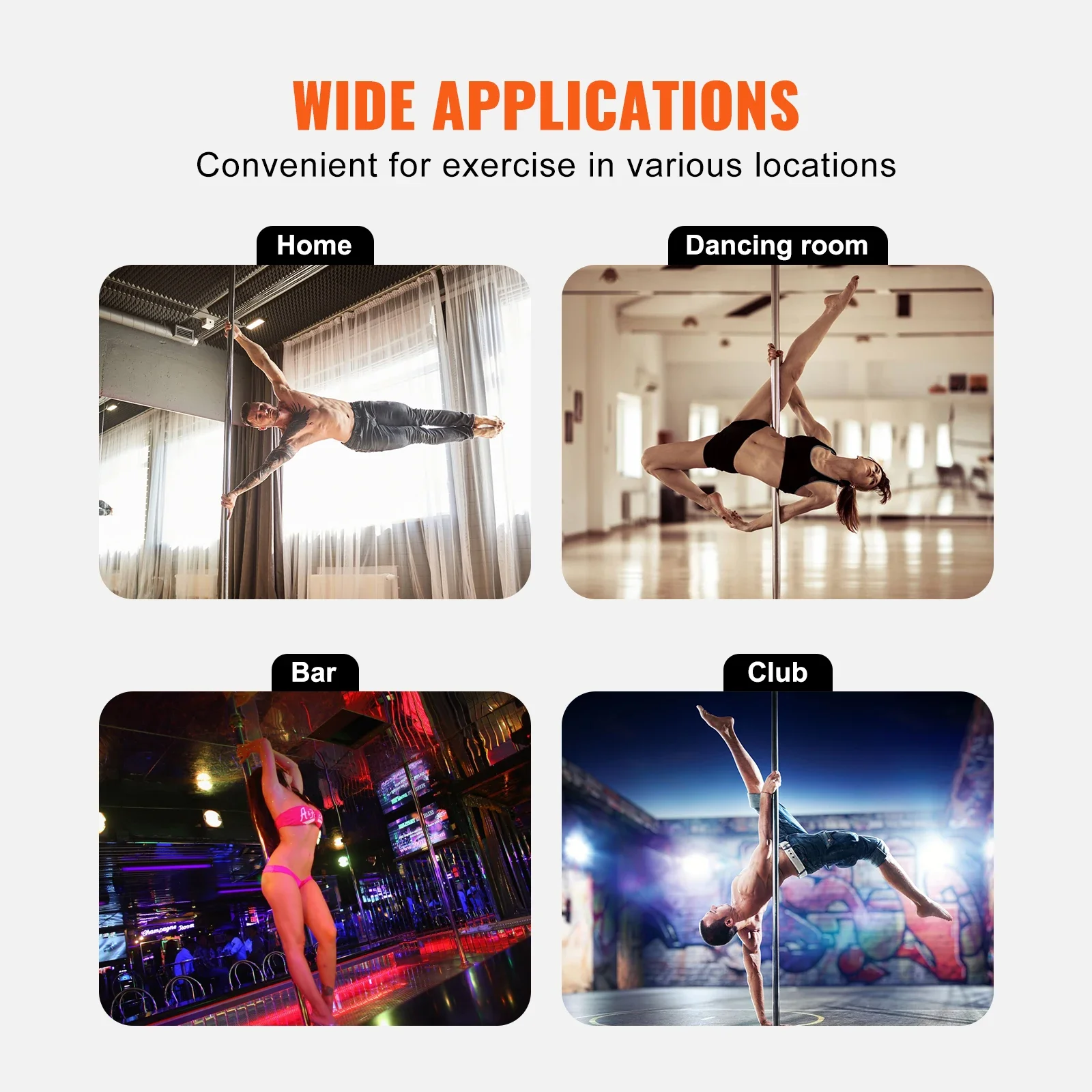 VEVOR Professional Dancing POLE SPINNING STATIC Dancing POLE Kit แบบพกพาที่ถอดออกได้เสา 45 มม.Heavy-Duty สแตนเลสเหล็ก
