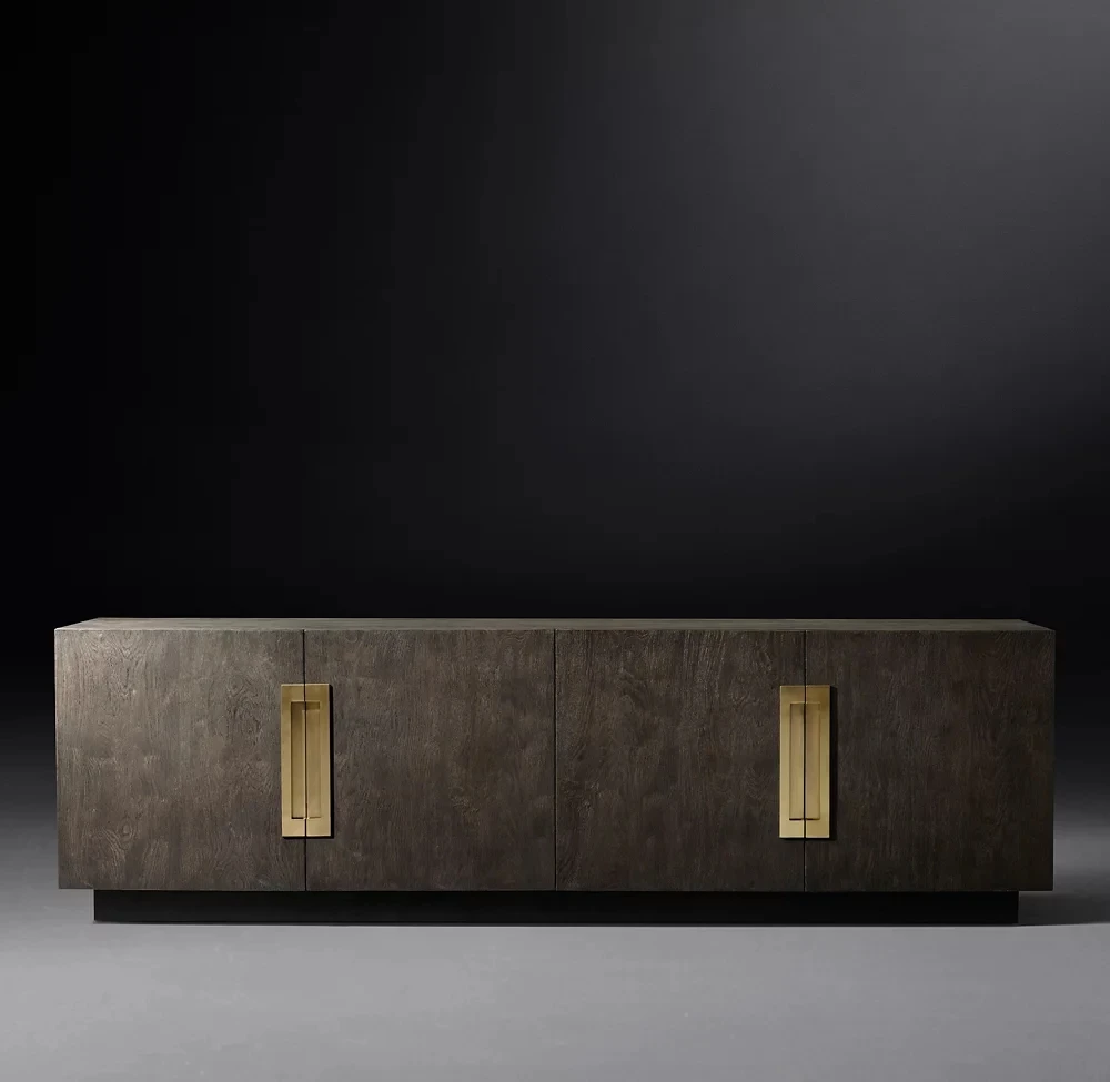 غرفة معيشة فيلا حديثة أرضية عائمة وخزانة تلفزيون ووحدة تحكم وسائط من خشب البلوط بتصميم بسيط عائم ثابت #5