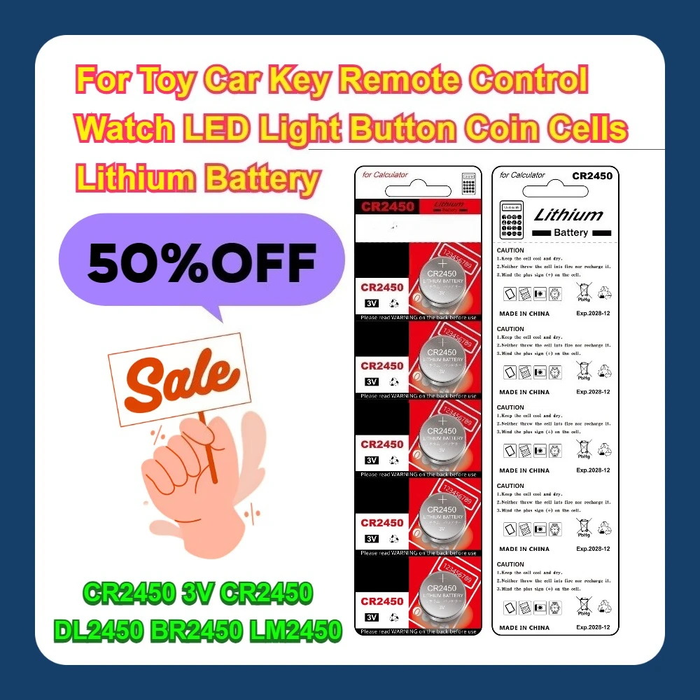 

CR2450 3V CR 2450 DL2450 BR2450 LM2450 For Toy Car Key Remote Control Watch LED Light Button Coin Cells Lithium Battery