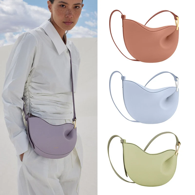 Nova bolsa em forma de ervilha, bolsa de ombro de couro macio de alta qualidade, bolsa de mão plissada minimalista