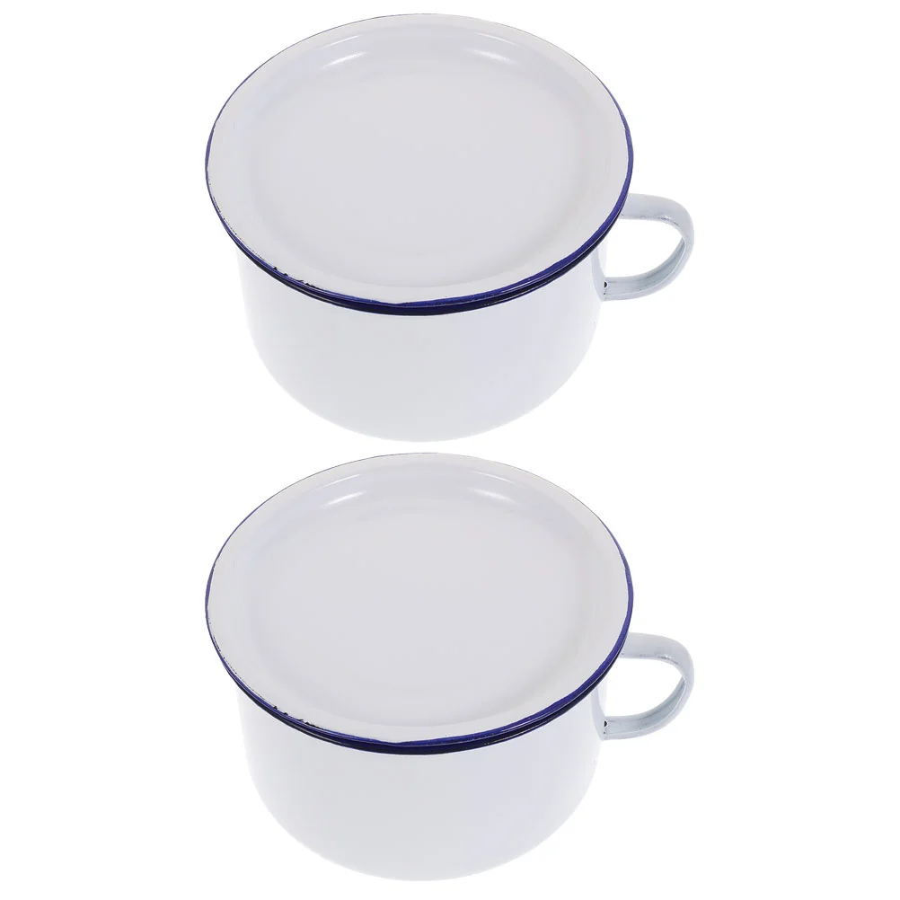 2 Pcs Mug Enamel Instant Noodle Bowl Food Serving Mixing Dining Salad Soup Travel