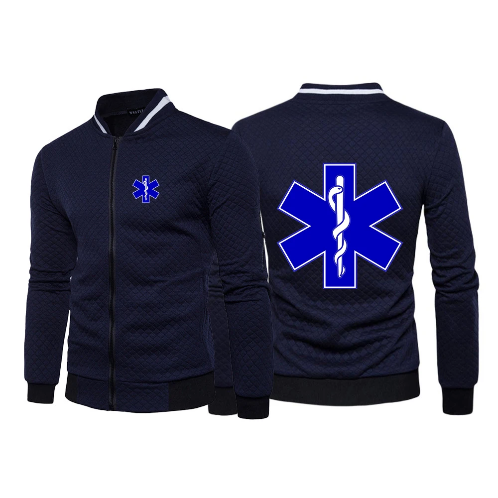 2023 New Men EMT Paramedic Emergency Medical Spring Autumn Casual Hight Quality Simple Hot Sale Six-color Zipper Round Neck Top