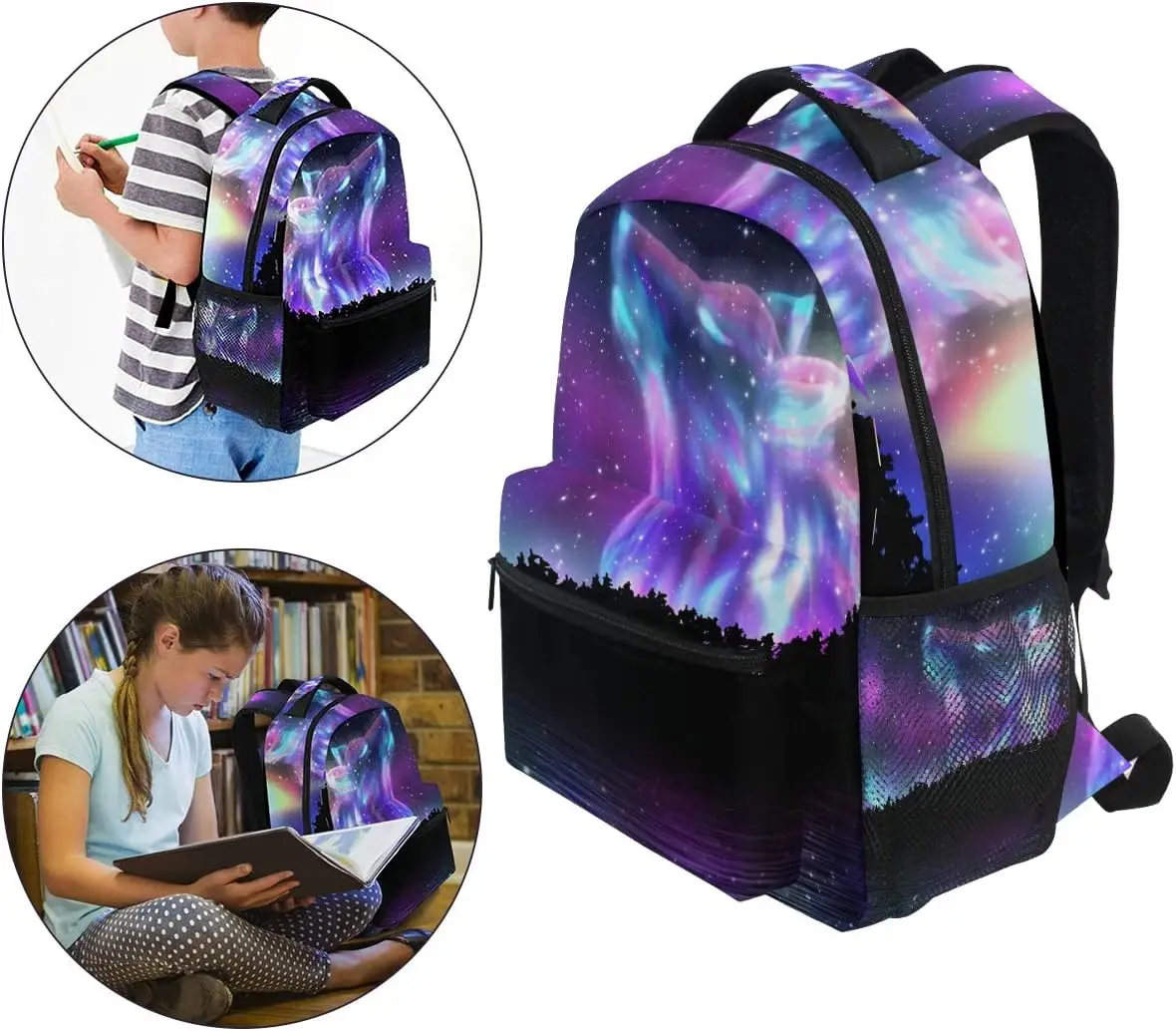 Forest Wolf Boys Girls School Computer Backpacks Book Bag Travel Hiking Camping Daypack
