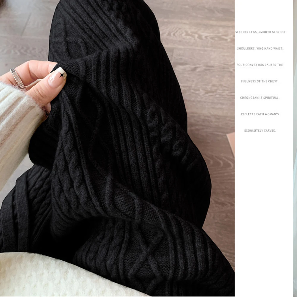 Autumn and Winter Knitted Wide-leg Pants for Women\'s Casual Loose Twist Pants Fashion High Waist Long Pants