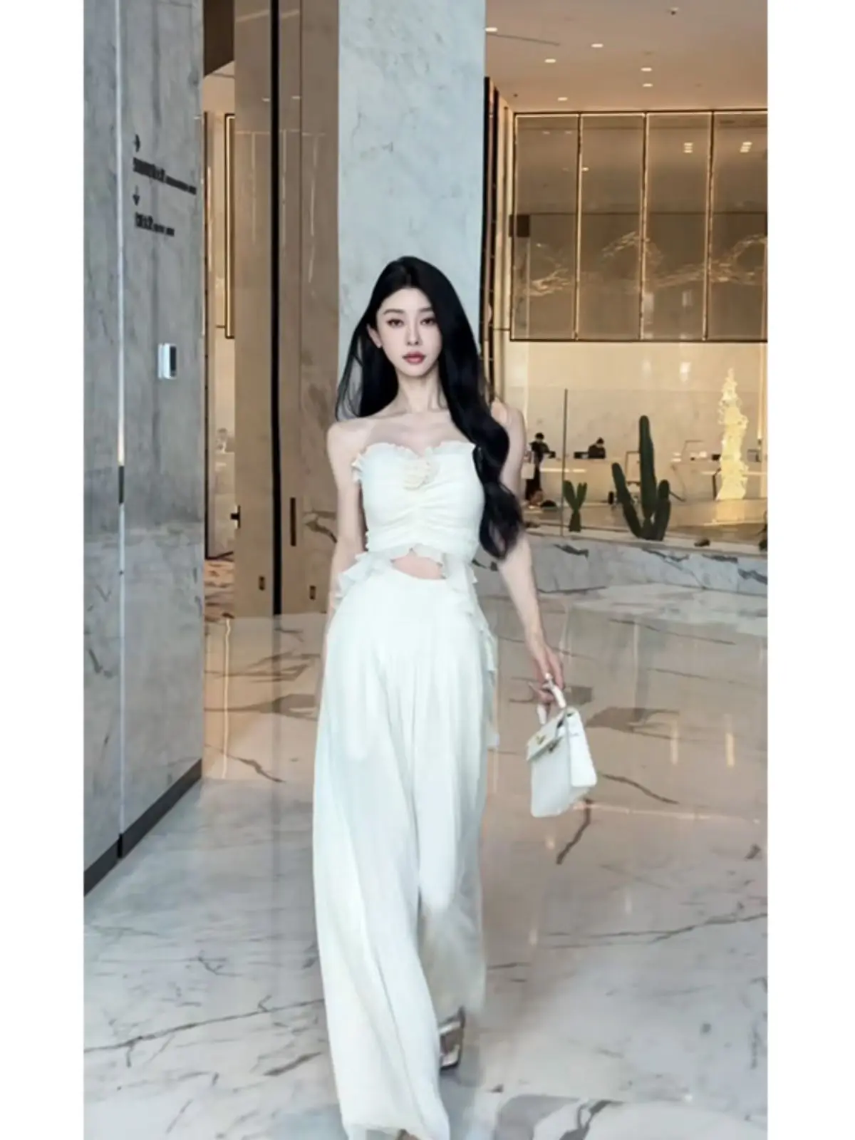 New Summer Sexy Fashion 2 Piece Set Women Slim Strapless Top + High Waist Casual Wide Leg Pants Women's Tracksuit