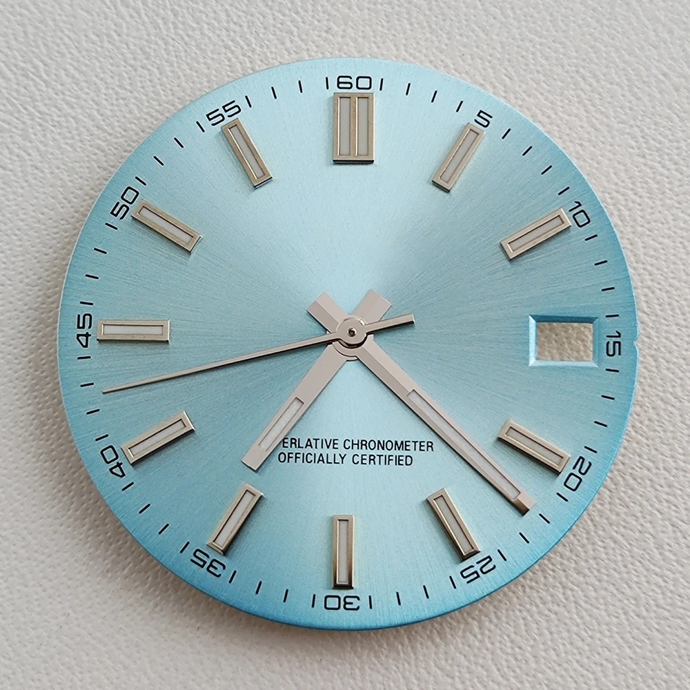 

Циферблат NH35, ледяной синий, светящийся, S-образный, 28,5 мм, для механизма NH35, аксессуар для ремонта часов, светящийся циферблат, инструмент для часовщика