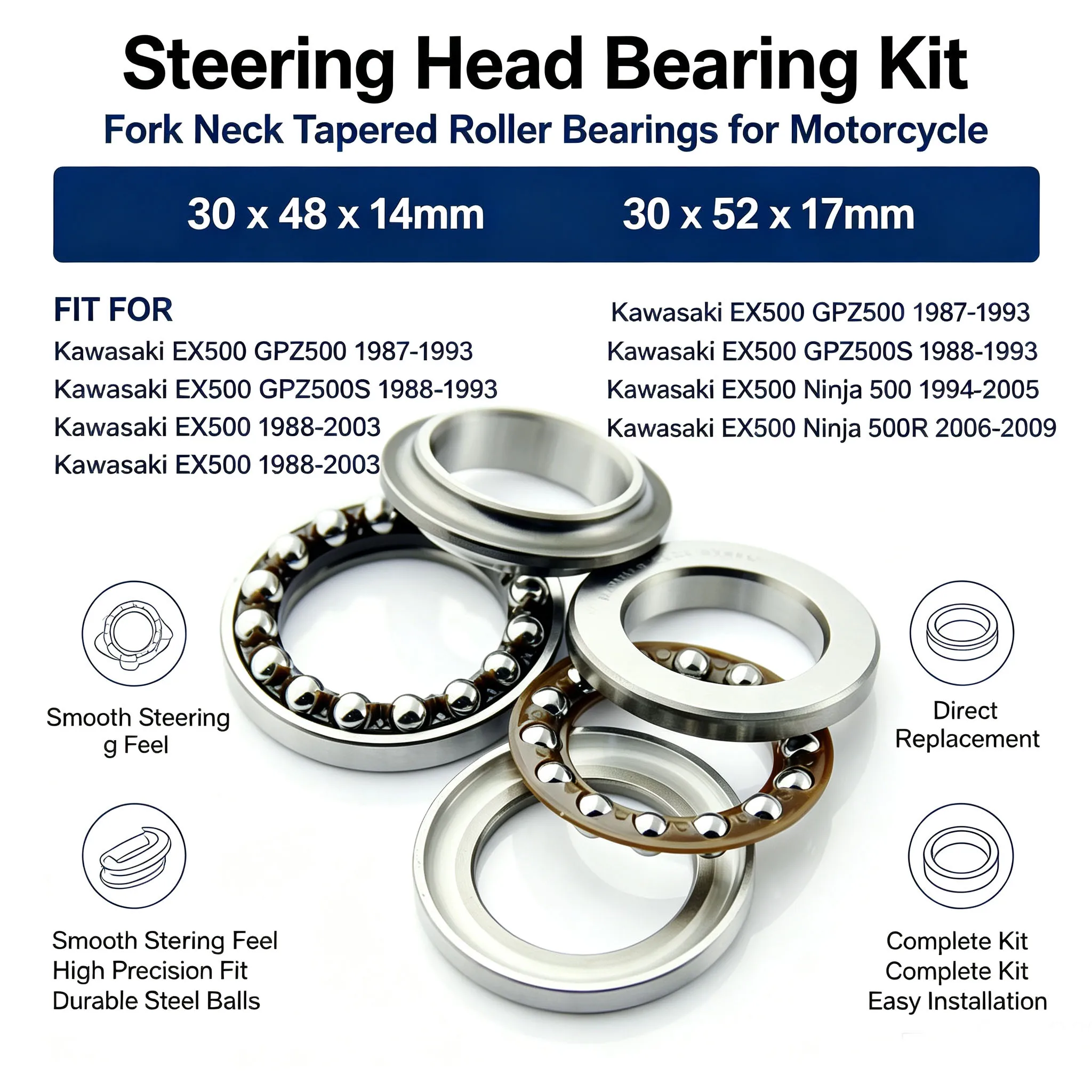 Motorcycle Steering Head Bearing Kit For Kawasaki EX500 GPZ500 GPZ500S KZ550 LTD KZ650 Z650 KZ750 KZ900 KZ1000 AN112 AN110 KT250