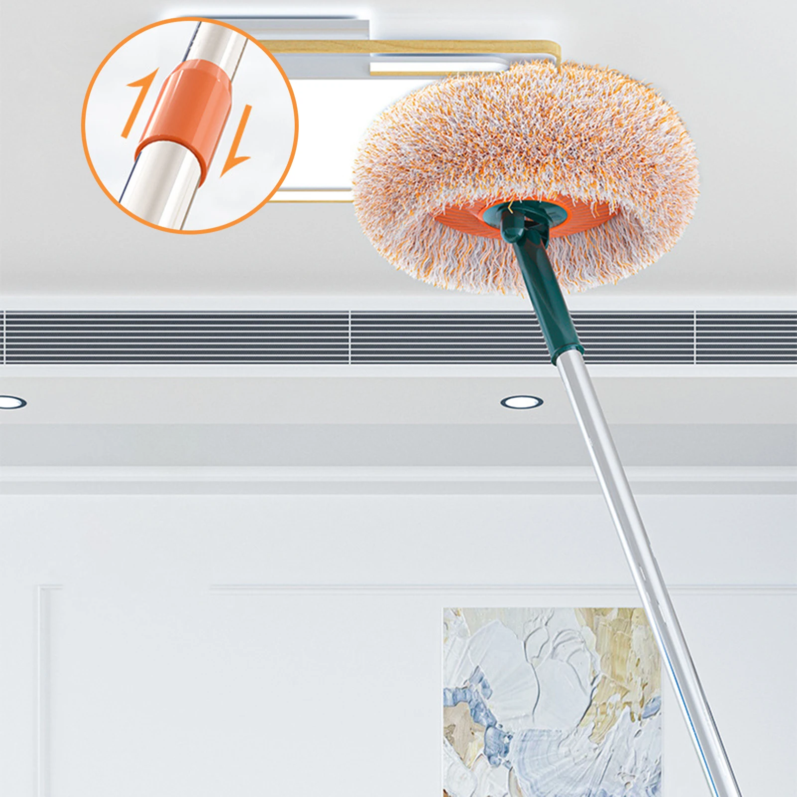 Soft Round Dusts Mop With Long Handle Effortless Operated Cleaning Mops For Home/Bedroom/Office