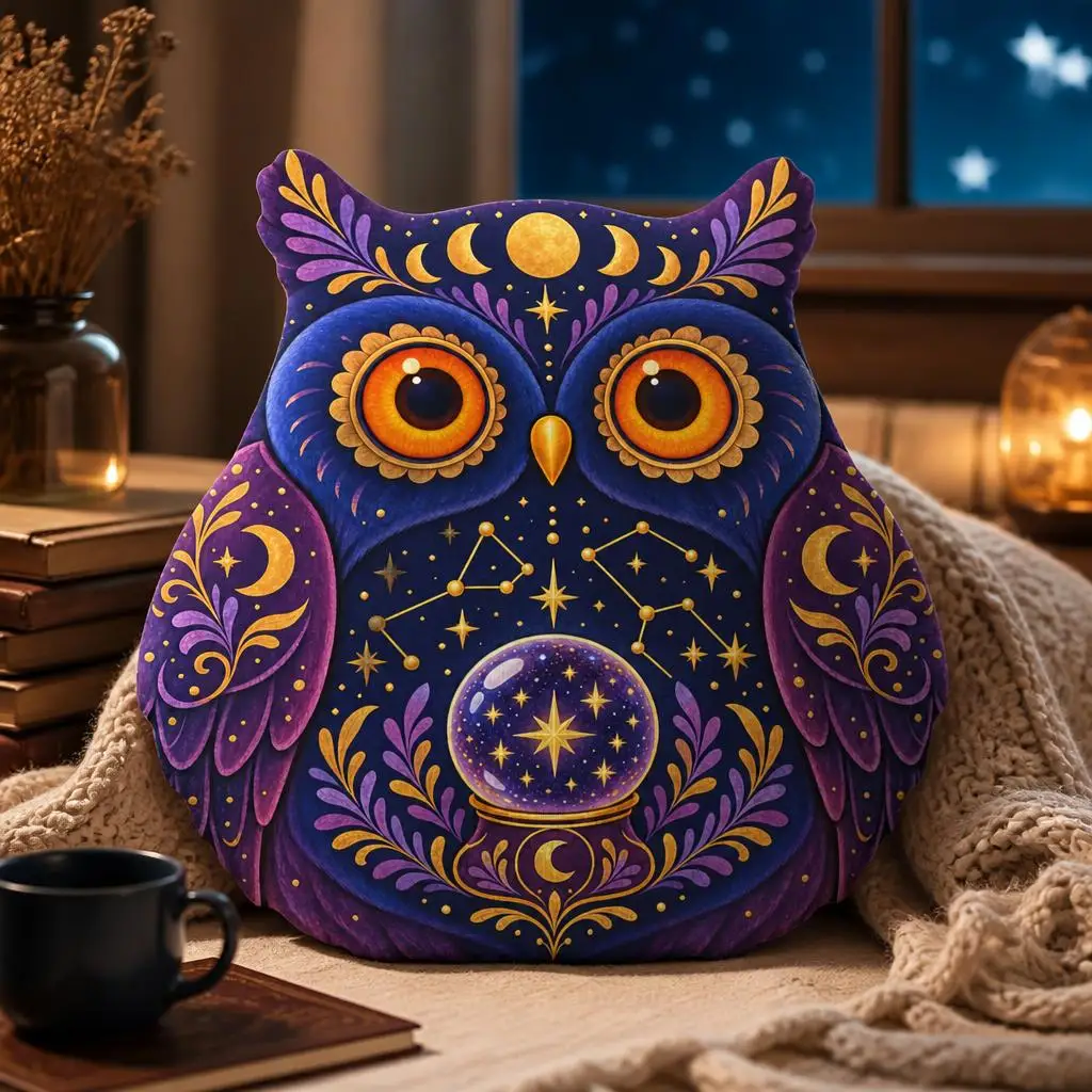 Celestial Purple Owl With Crystal Ball Phases Shaped Pillow Cushion Irregular Stuffed Throw Pillows for Sofa Home Decoration